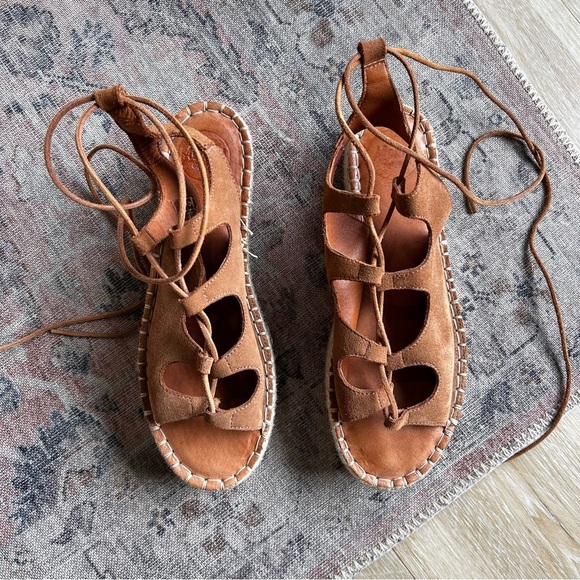 ALOHAS Suede Lace-Up Espadrille Platform Gladiator Sandals – Tan, Size 39 (US 8) - Picture 2 of 9